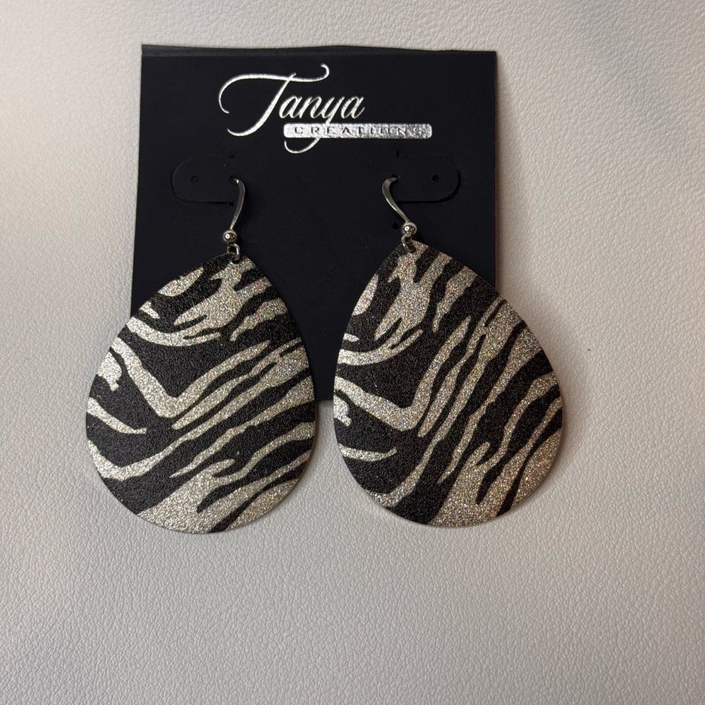 Black and Silver Zebra Earrings 2.5 inch